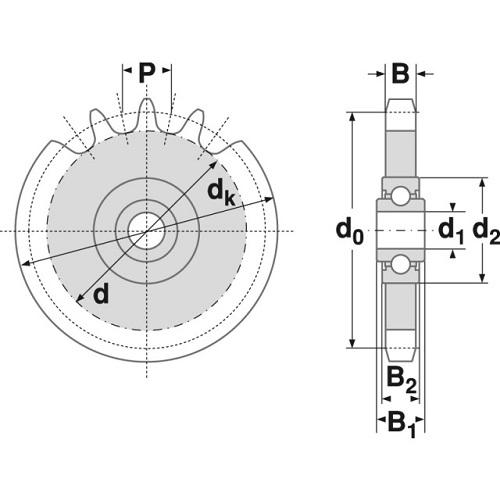 Kettenspannrad 16 B-1 Z=12 mit Kugellager Einbaufertig (1 Zoll x 17.02 mm)